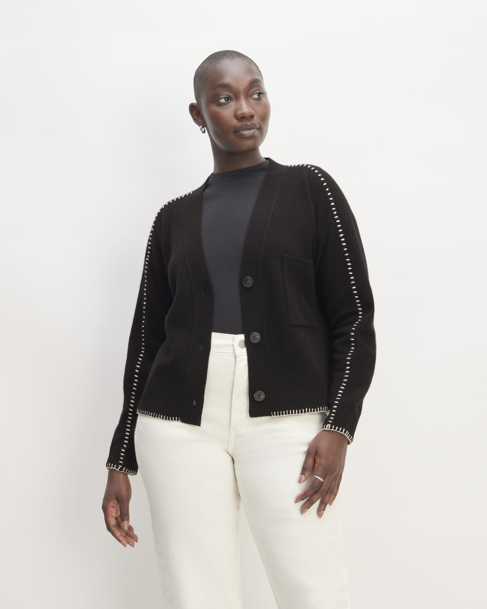 The Good Merino Wool Cardigan | Black / Buttermilk