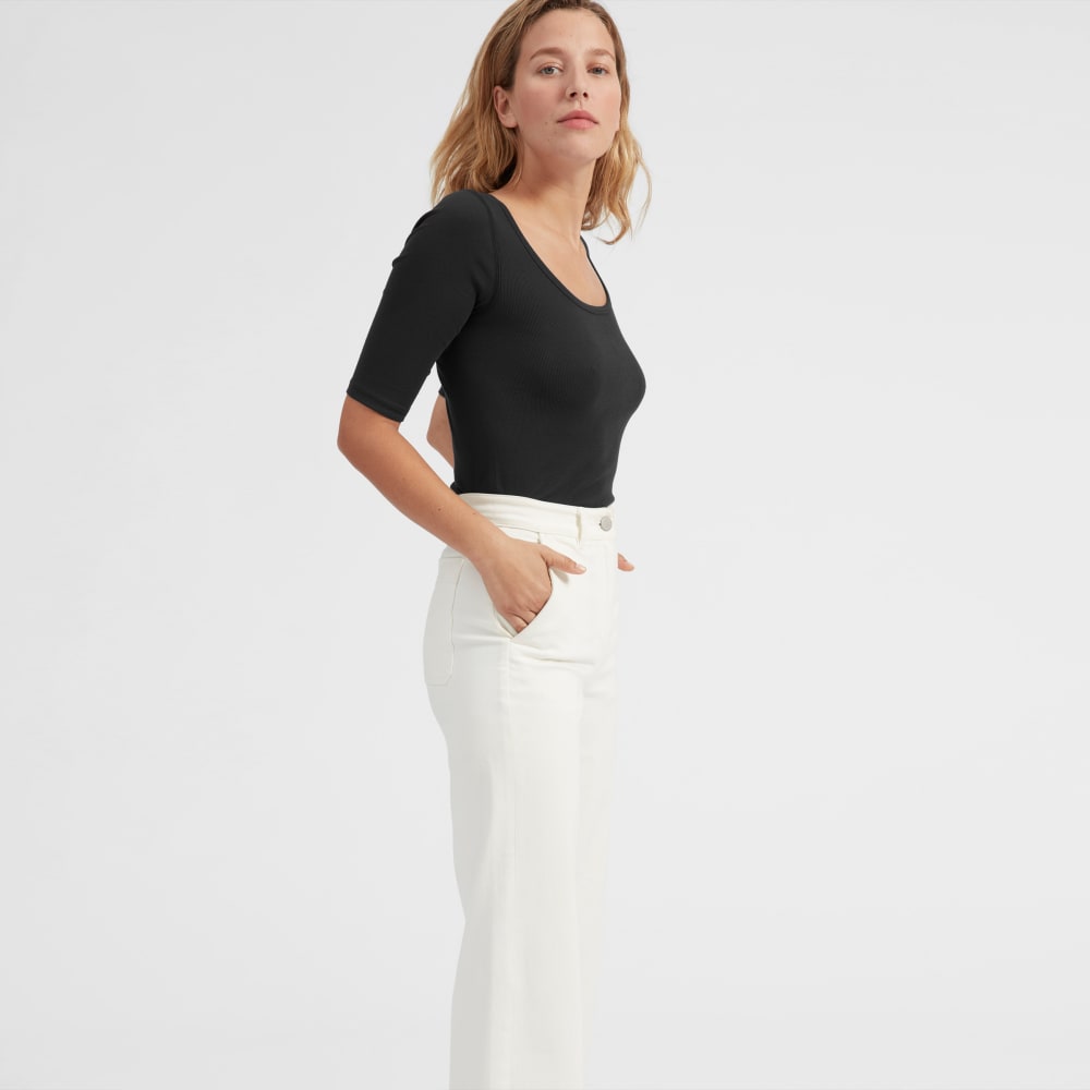 The Luxe Micro-Rib Scoop-Neck Tee | Black