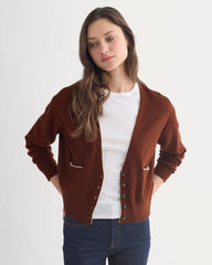 Deep V-Neck Cardigan in Cotton Merino | Whipped Cream