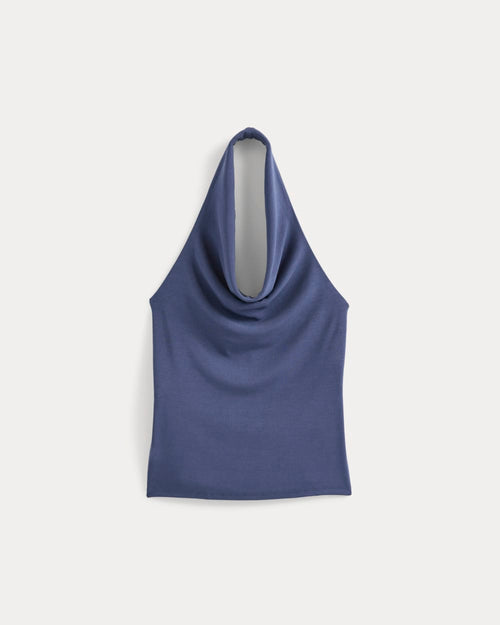 Halter Cowlneck Top in Butterknit | Washed Navy
