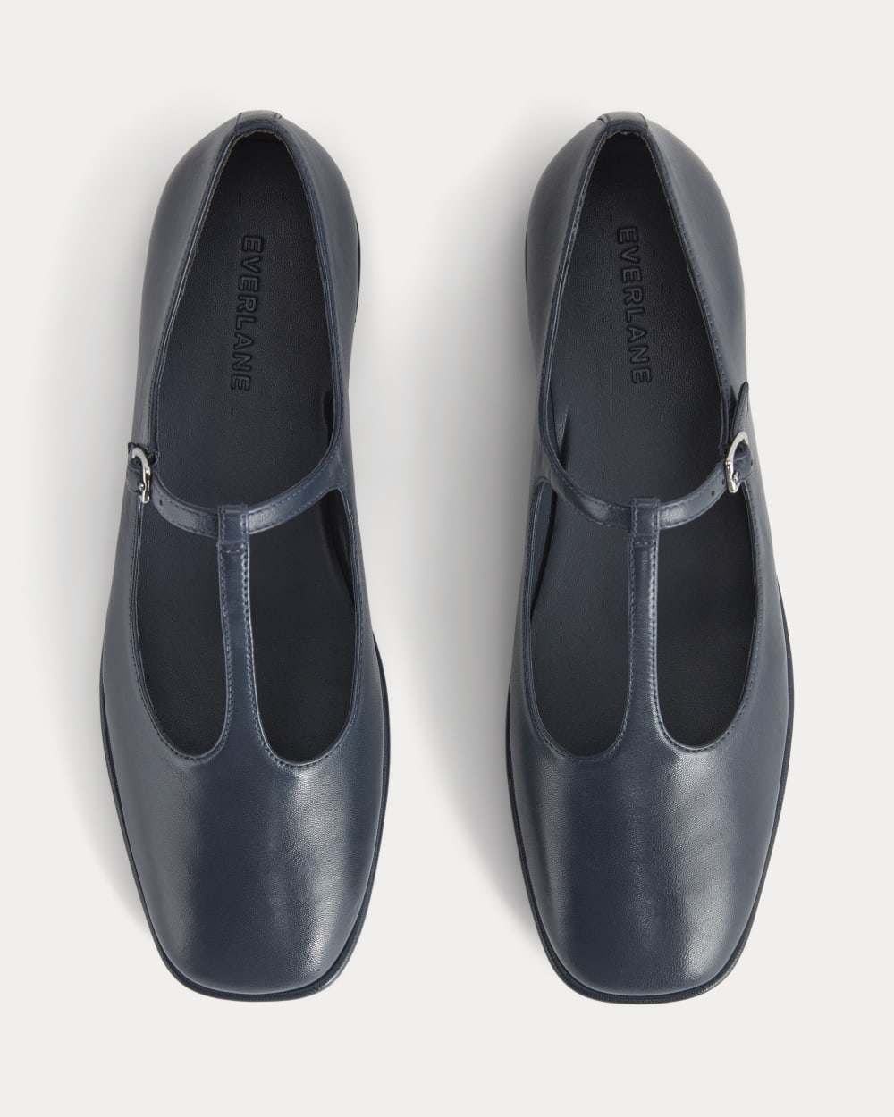 The Leather T-Strap Flat | Navy