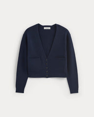 Deep V-Neck Cardigan in Cotton Merino | Navy