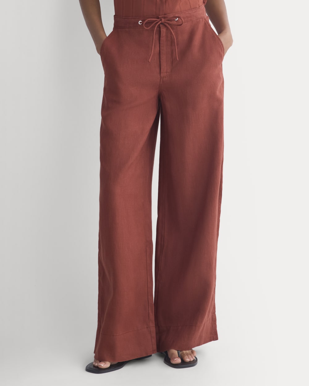 Wide-Leg Drawstring Pant in Linen | Henna Red