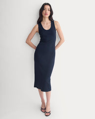 Scoop-Neck Midi Dress in Pointelle Knit | Deep Navy