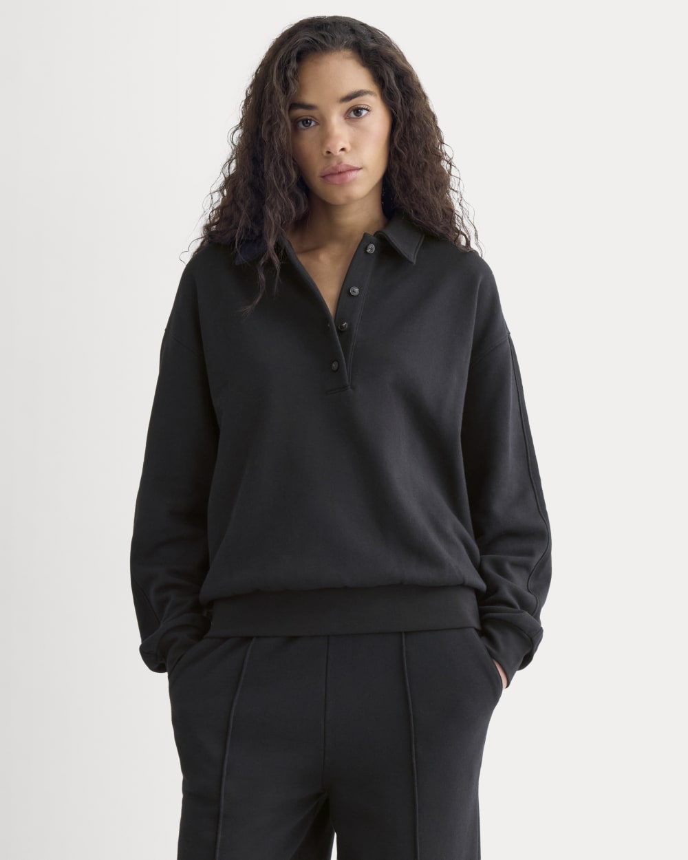 Lightweight Terry Polo Sweatshirt | Black