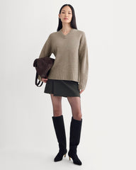 V-Neck Sweater in Extrafine Luxe Merino | Heather Soft Taupe