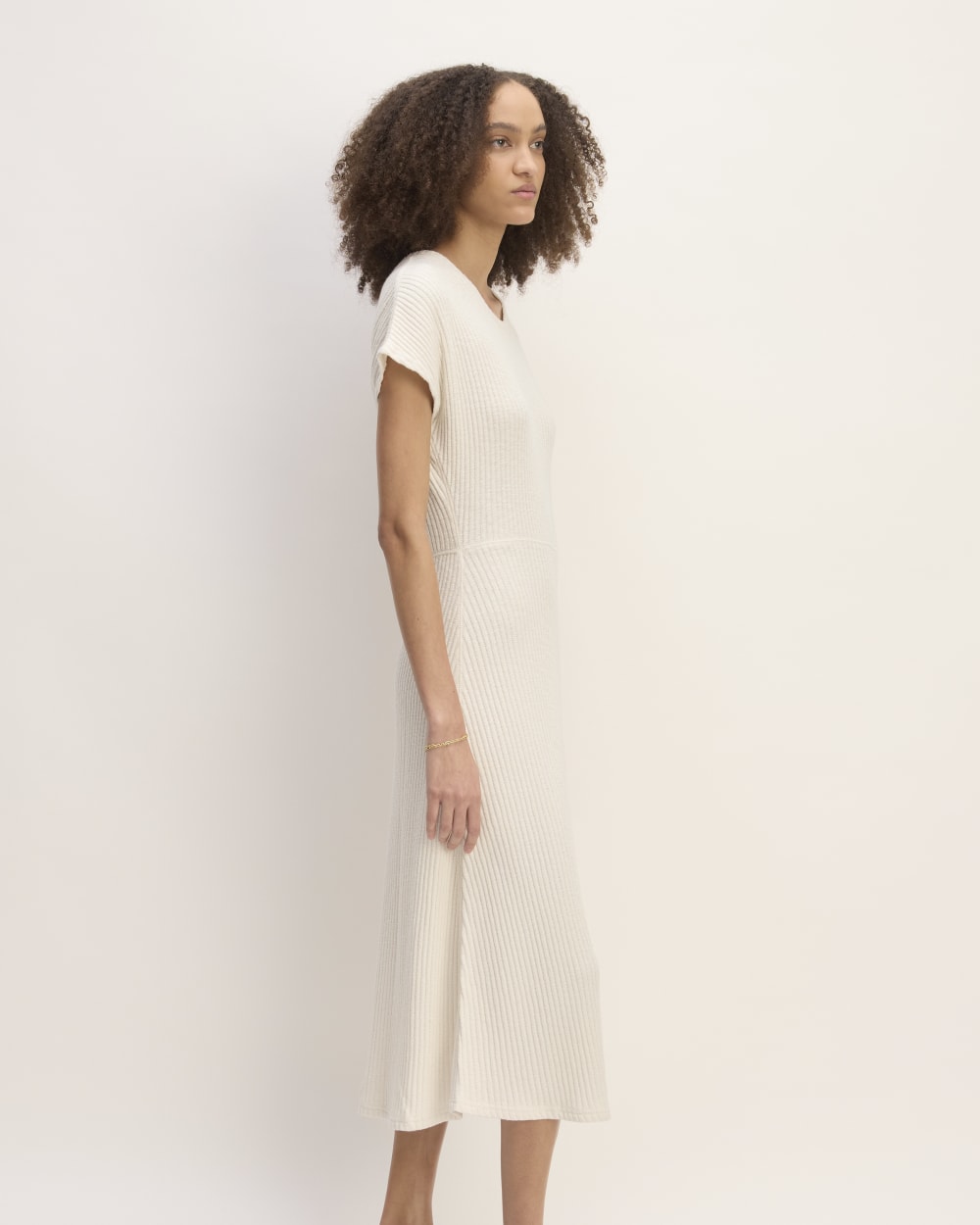 The Rib-Knit Cap-Sleeve Midi Dress | Bone