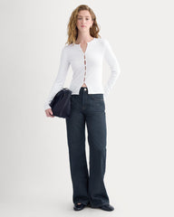 Luxe Rib Button-Up Top | White