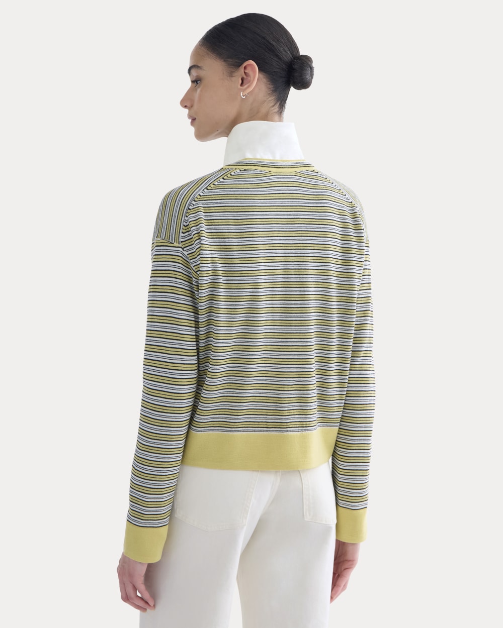 Crew Cardigan in Ultrasoft Merino | Double Cream Multi Stripe