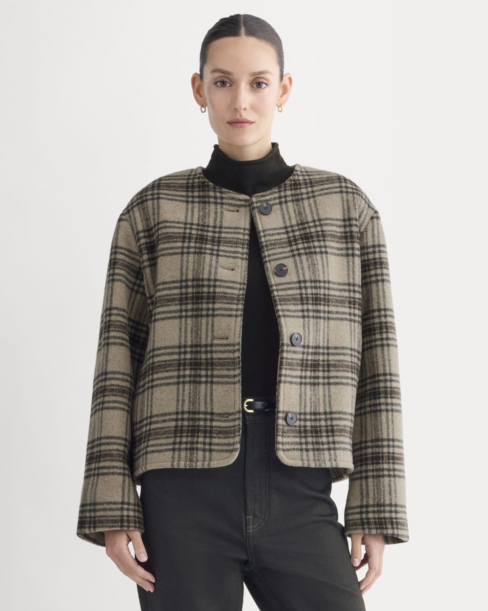 The Cocoon Coat in Wool | Chocolate Plum/Heather Charcoal