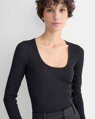 Luxe Rib Deep U-Neck Top | Black