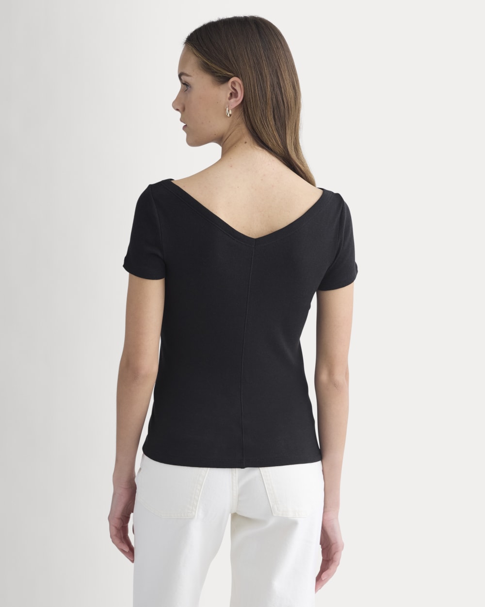 Tissue Short-Sleeve V-Neck Top | Black