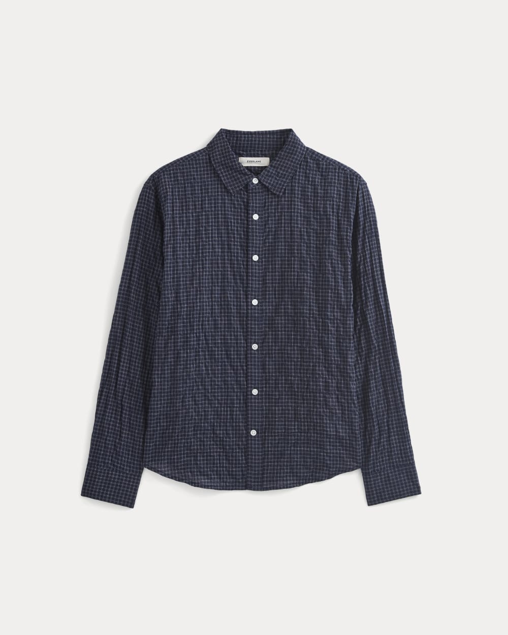 Textured Voile Button-Up Shirt | Navy Plaid