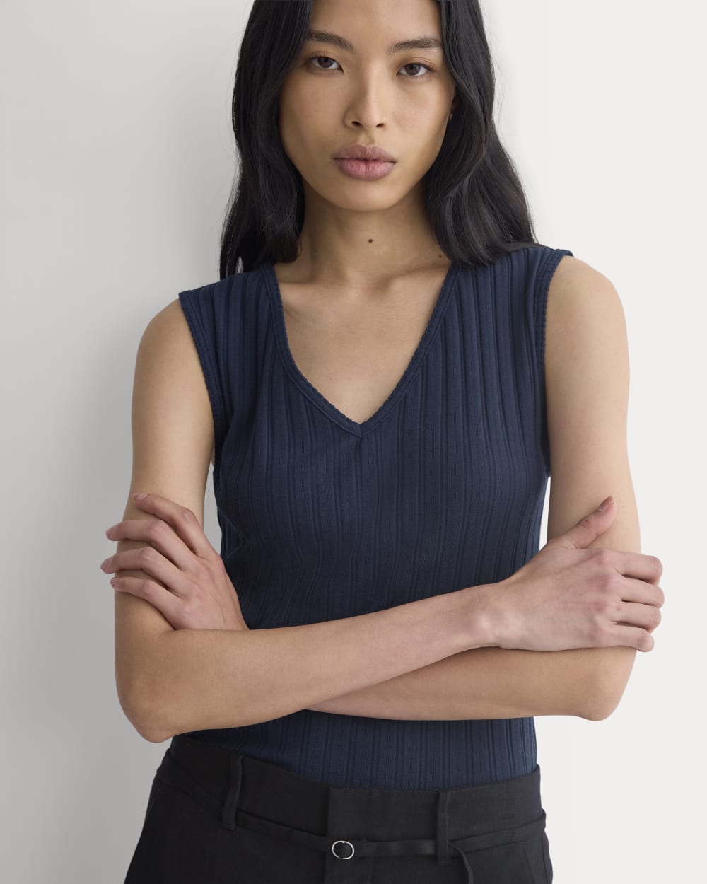 V-Neck Tank in Pointelle | Deep Navy