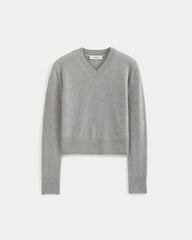Cashmere Cropped High-V Sweater | Light Heather Grey
