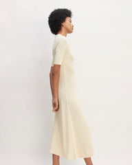 The Viscose Knit Polo Midi Dress | Beige