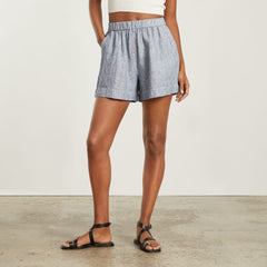 The Linen Boxer Short | Blue / White Pinstripe