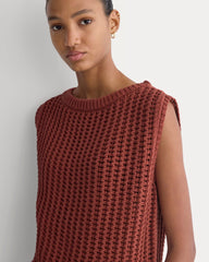 Open-Knit Tunic Vest in Elevated Cotton | Henna Red