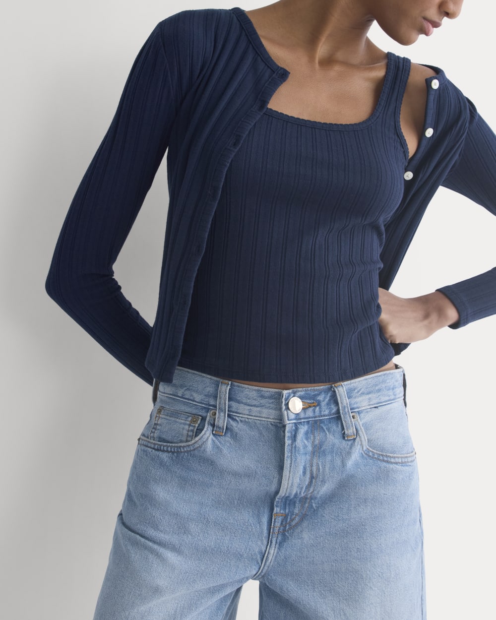 Scoop-Neck Tank in Pointelle | Deep Navy