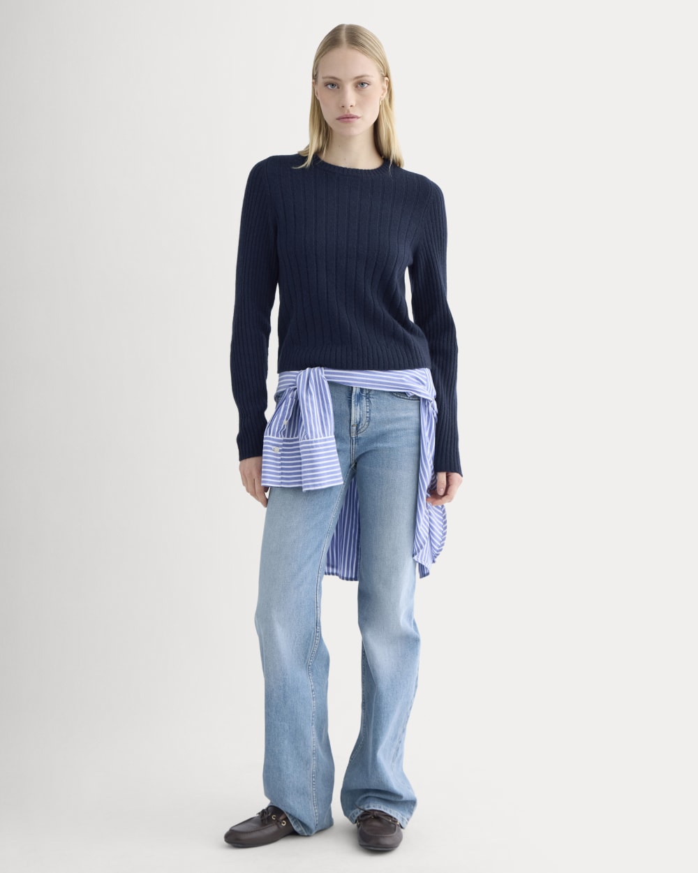 Mix Ribbed Crew in Cashmere | Navy