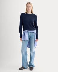 Mix Ribbed Crew in Cashmere | Navy