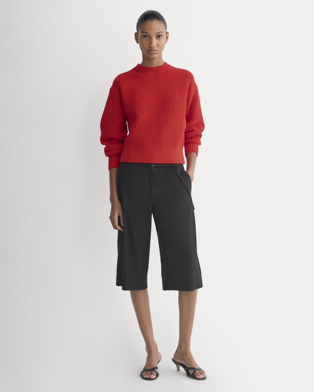 Cropped Ribbed Crew in Everyday Cotton | Fiery Red