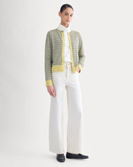 Crew Cardigan in Ultrasoft Merino | Double Cream Multi Stripe
