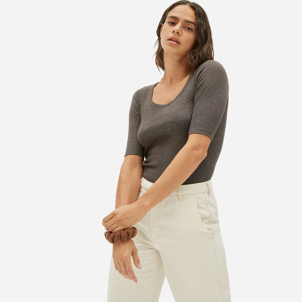 The Luxe Micro-Rib Scoop-Neck Tee | Heathered Fatigue