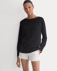 Wide-Neck Crew Sweater in Tape Yarn | Black
