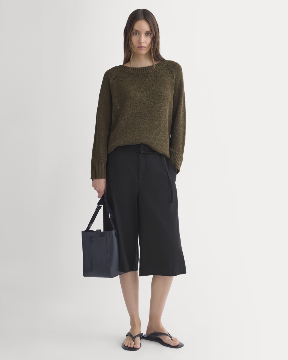 Wide-Neck Crew Sweater in Tape Yarn | Beech