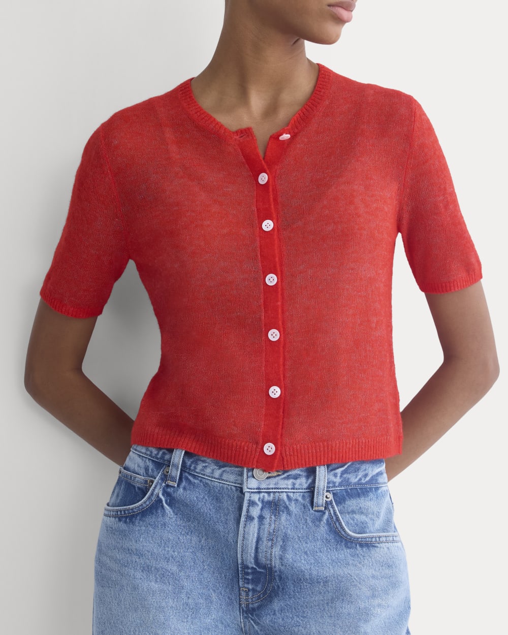 The Air Alpaca™ Short-Sleeve Cardigan | Fiery Red