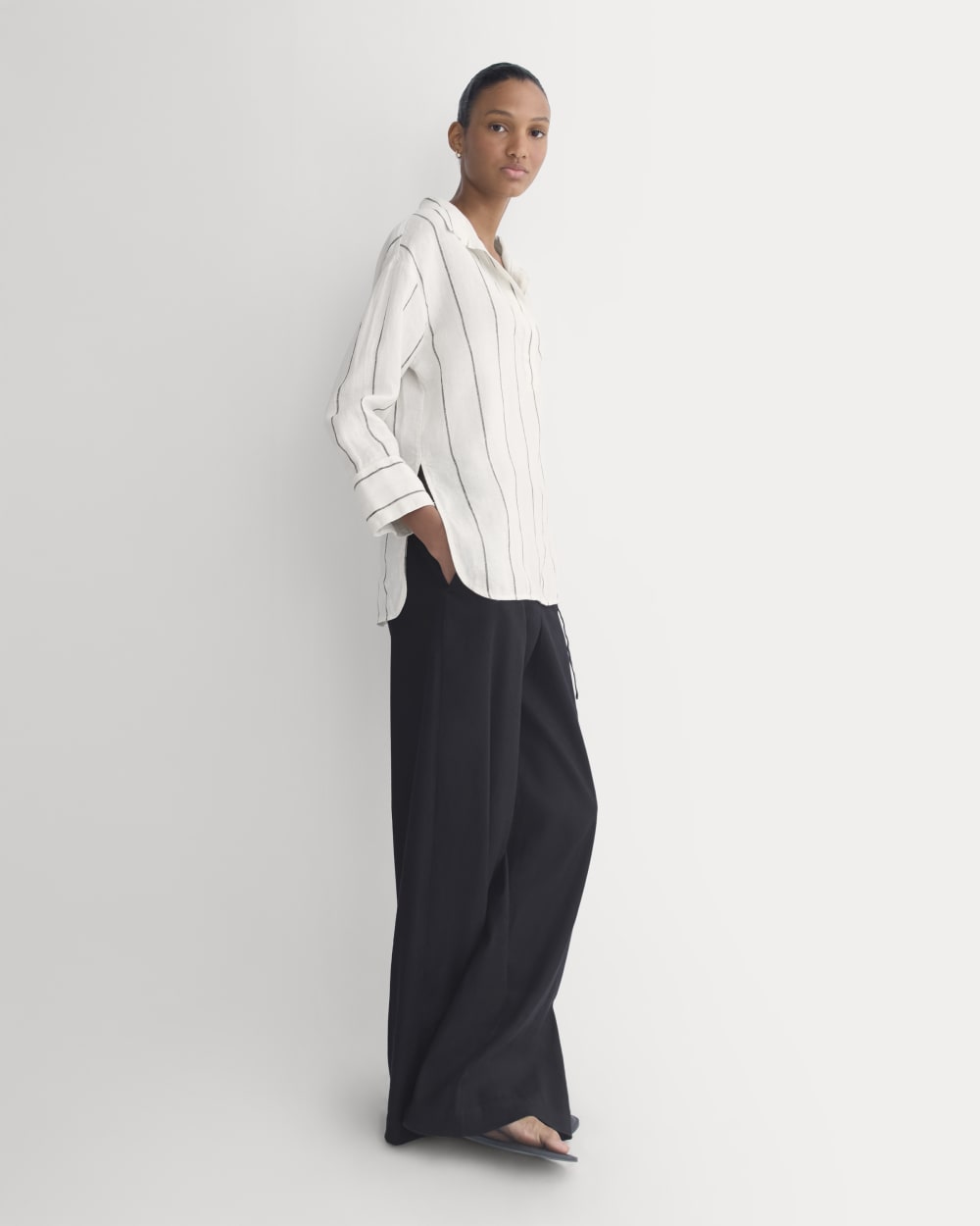 Popover Shirt in Linen | Gardenia/Meteorite
