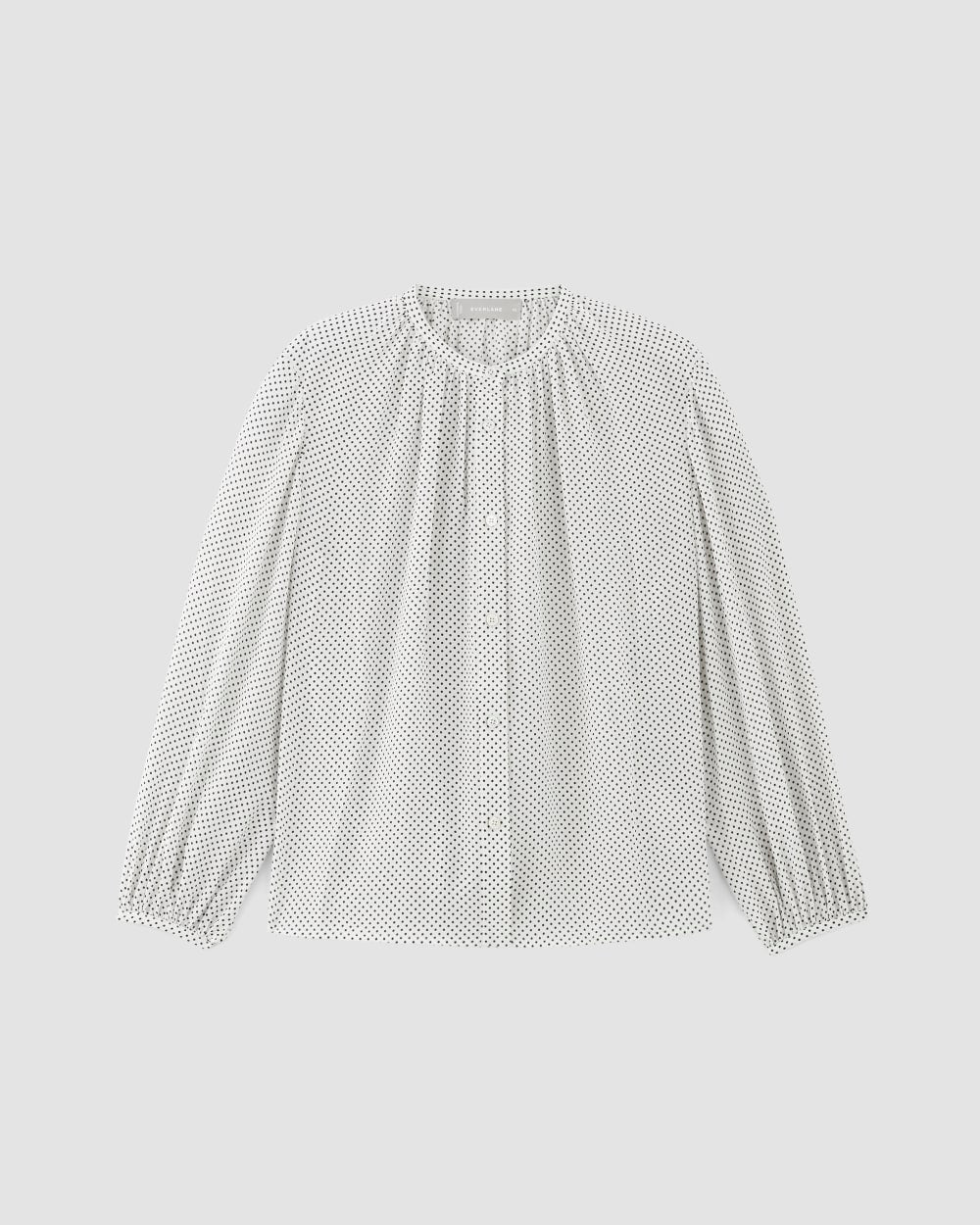The Washable Clean Silk Shirred Blouse | Bone / Black Polka Dot