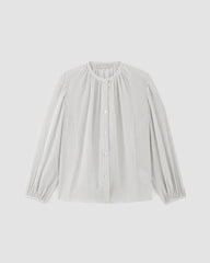 The Washable Clean Silk Shirred Blouse | Bone / Black Polka Dot