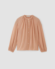 The Washable Clean Silk Shirred Blouse | Blush Pink