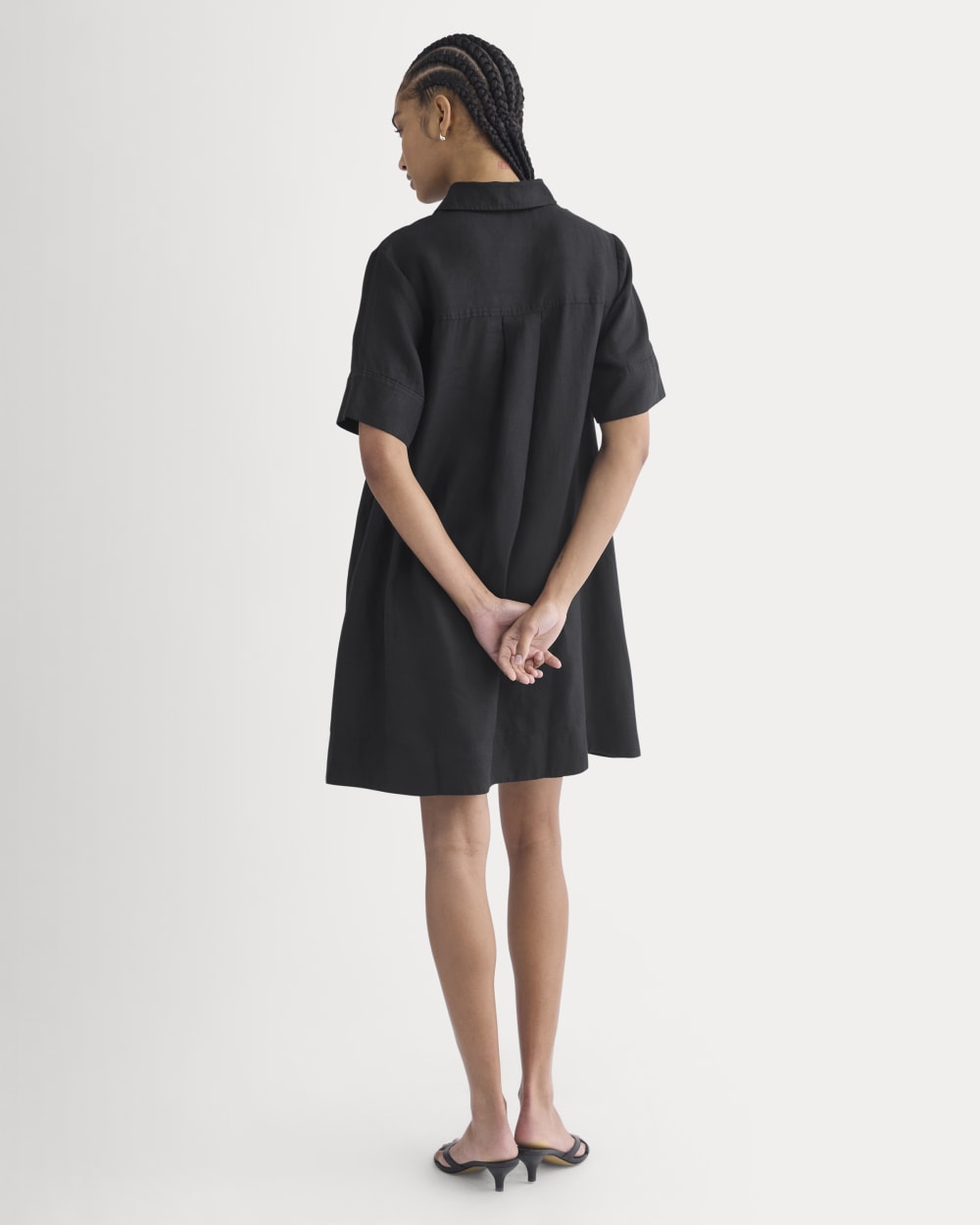 Mini Popover Shirtdress in Linen | Black