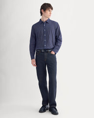 Textured Voile Button-Up Shirt | Navy Plaid