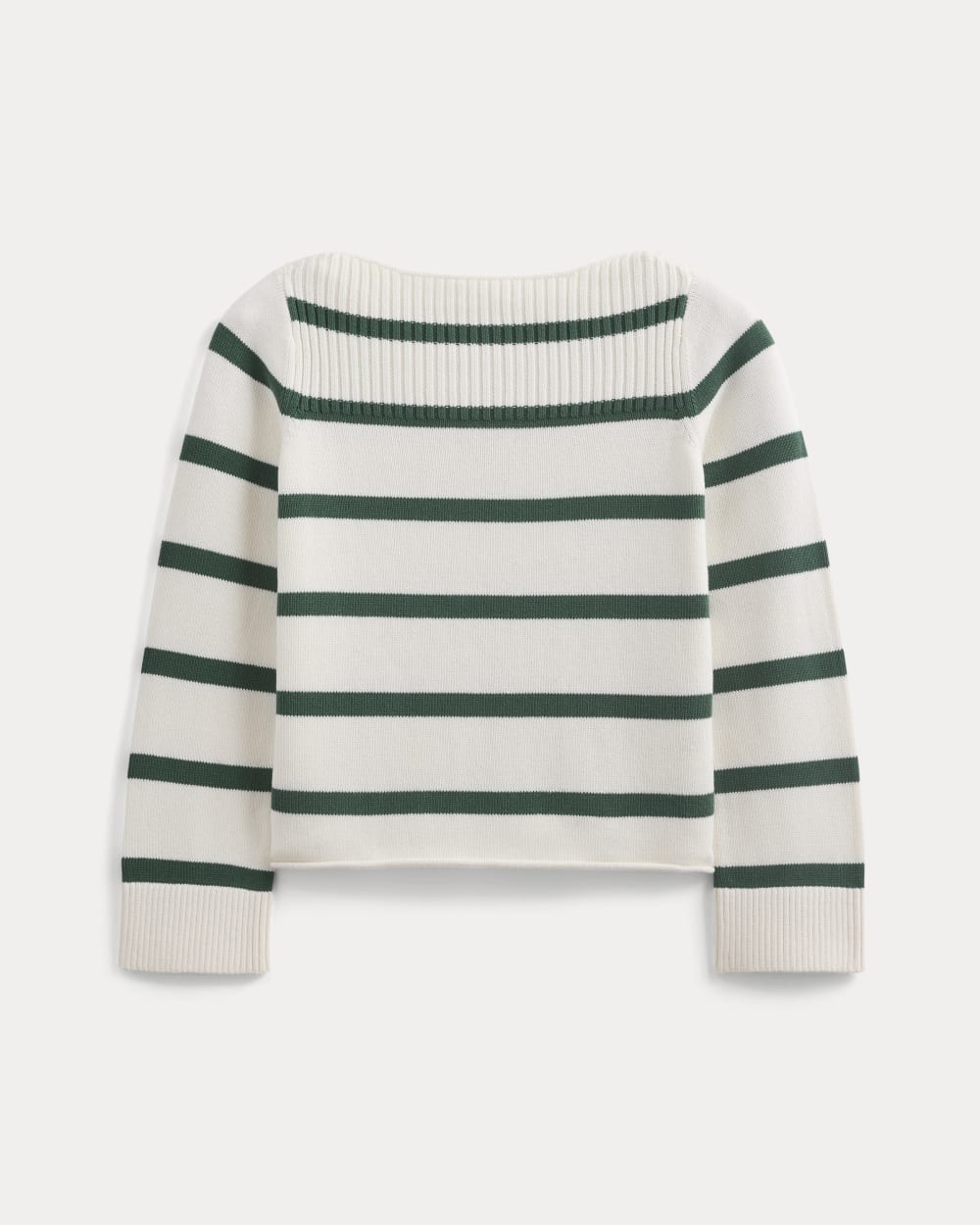 Striped Boatneck Sweater in Everyday Cotton | Hunter Green/Bone
