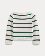 Striped Boatneck Sweater in Everyday Cotton | Hunter Green/Bone