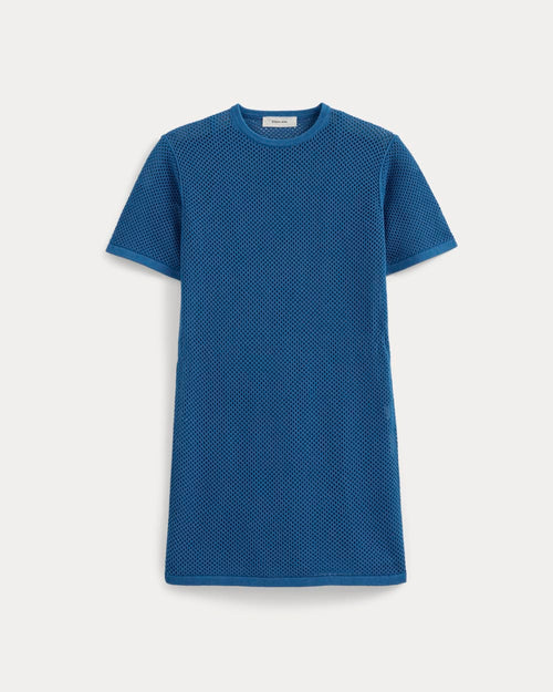 Mesh-Knit Short-Sleeve Dress | Imperial Blue