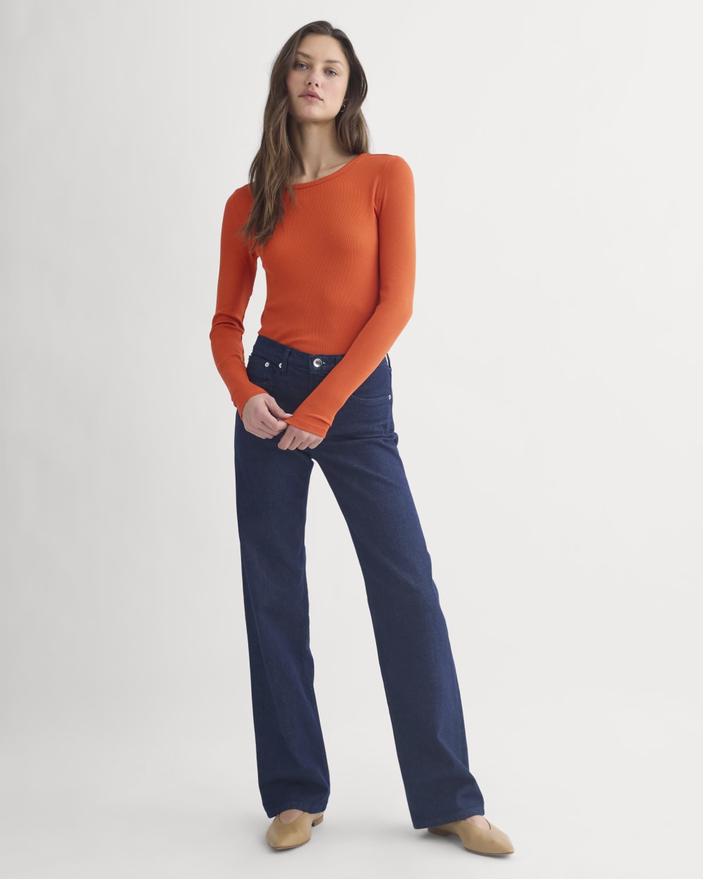 The Luxe Rib Long-Sleeve Crew | Rust
