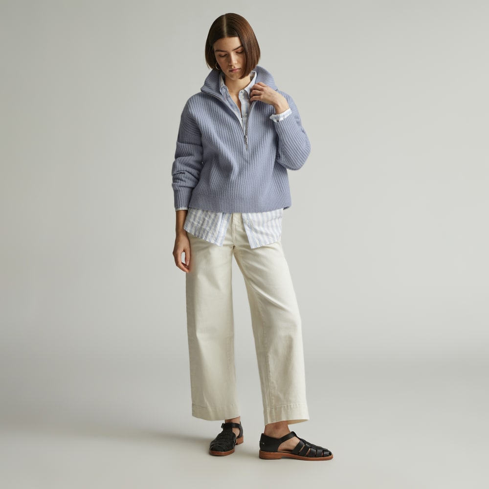 The Half-Zip Sweater in Luxe Merino | Periwinkle / Light Heather Oat