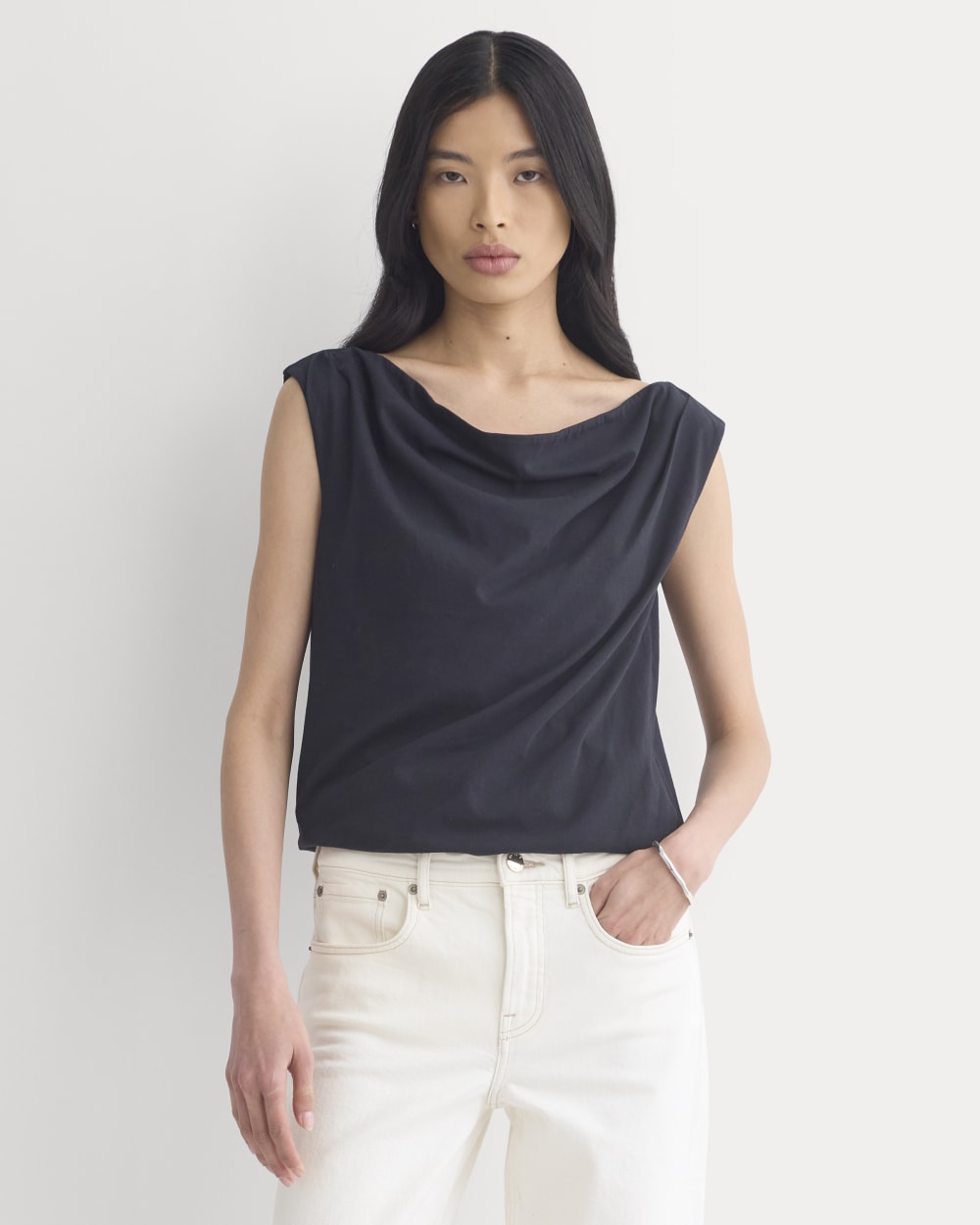 Boatneck Twisted Top in Essential Cotton | Black