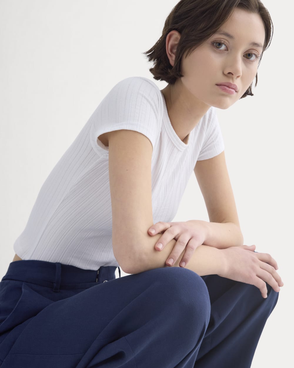 Cropped Crew in Pointelle | White