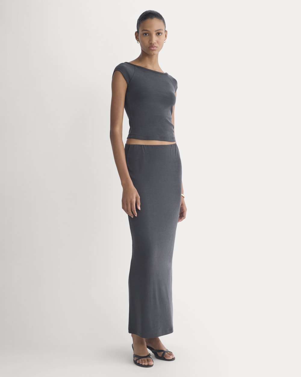 Boatneck Cap-Sleeve Top in Butterknit | Black